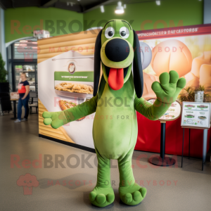 Olive Hot Dog mascot costume character dressed with a Polo Shirt and Ties