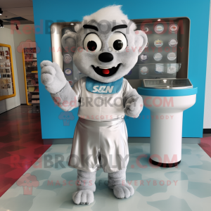 Silver Candy Box mascot costume character dressed with a V-Neck Tee and Gloves
