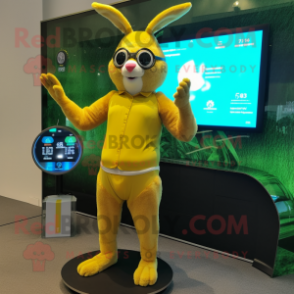 Yellow Wild Rabbit mascot costume character dressed with a Bikini and Digital watches