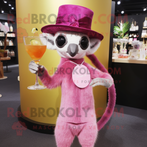 Pink Lemur maskot kostume...