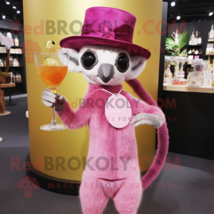 Rosa Lemur maskot kostym...