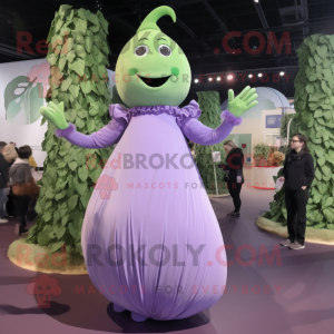 Lavender Beanstalk mascot costume character dressed with a Ball Gown and Mittens