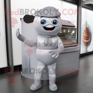 Silver Ice Cream mascot costume character dressed with a Turtleneck and Briefcases