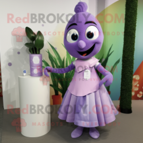 Lavender Scented Candle mascot costume character dressed with a Wrap Skirt and Earrings