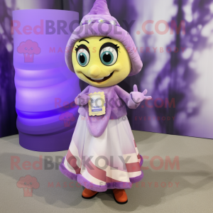Lavender Scented Candle mascot costume character dressed with a Wrap Skirt and Earrings