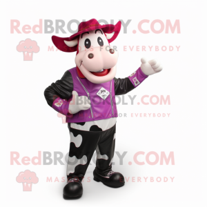 Magenta Holstein Cow maskot...