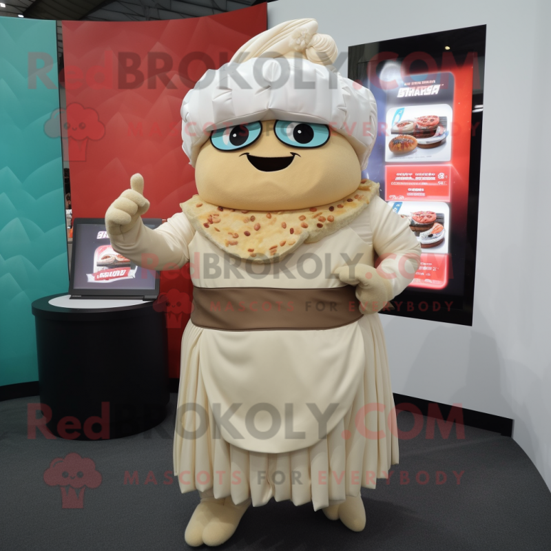 Tan Sushi mascot costume character dressed with a Empire Waist Dress and Digital watches