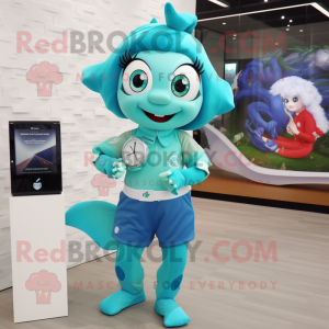 Cyan havfrue maskot kostume...