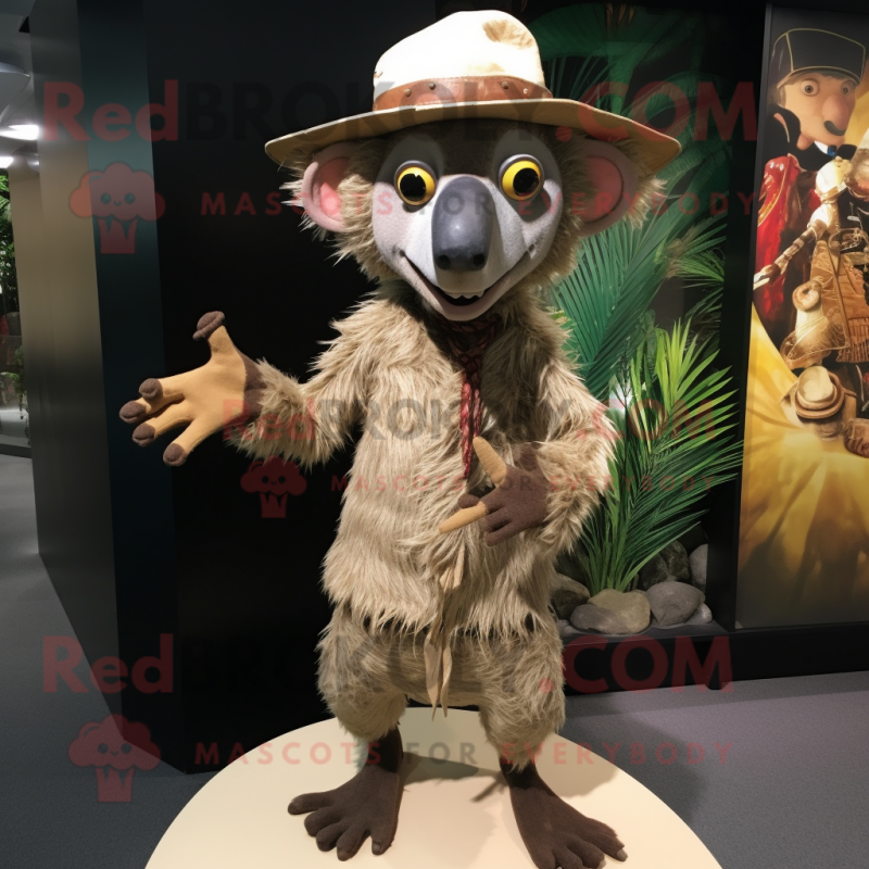 Tan Aye-Aye mascot costume character dressed with a Trousers and Hats