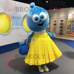 Blue Lemon mascot costume character dressed with a Maxi Skirt and Coin purses