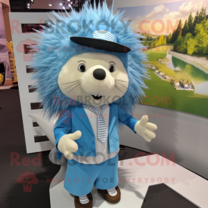 Sky Blue Porcupine maskot...