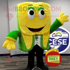 Lime Green Grilled Cheese Sandwich mascot costume character dressed with a Suit Jacket and Bow ties