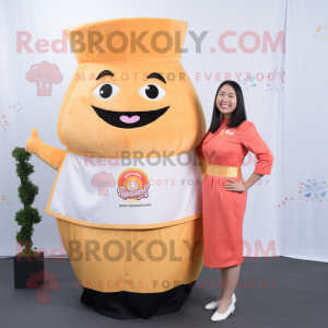 Peach Pad Thai mascot costume character dressed with a A-Line Skirt and Lapel pins