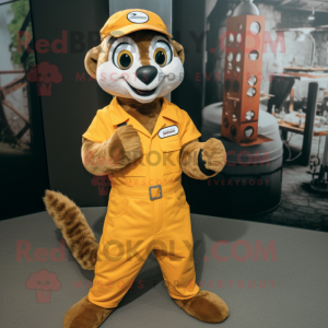 Rust Meerkat mascot costume character dressed with a Overalls and Bracelet watches