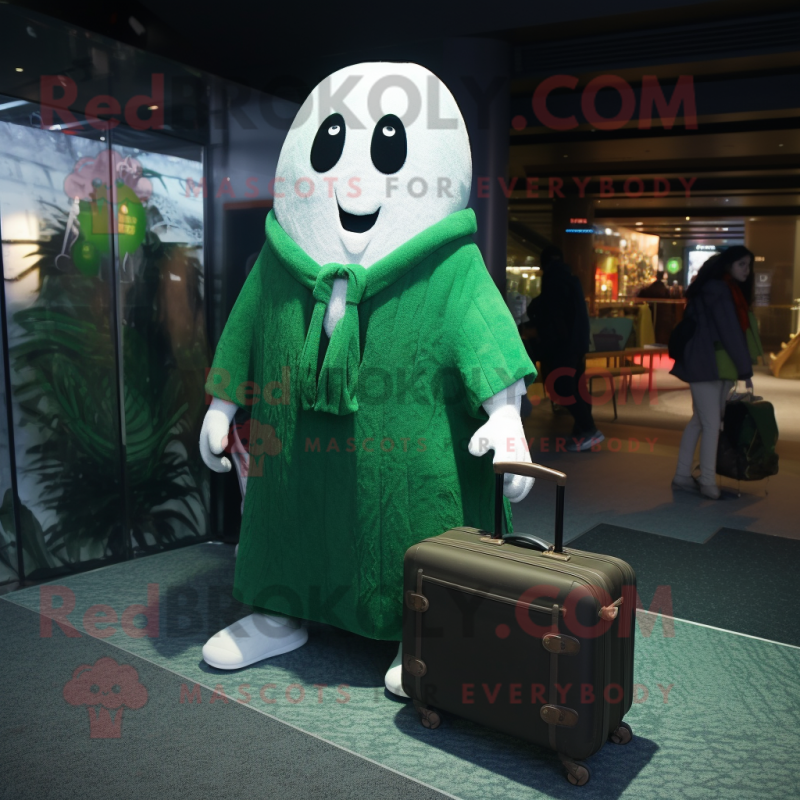 Forest Green Ghost mascot costume character dressed with a Cardigan and Briefcases