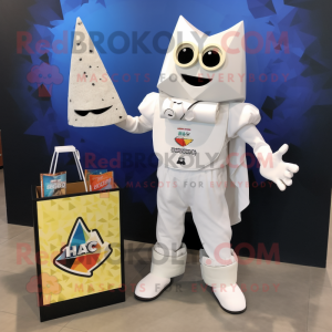White Nachos mascot costume character dressed with a Rash Guard and Tote bags