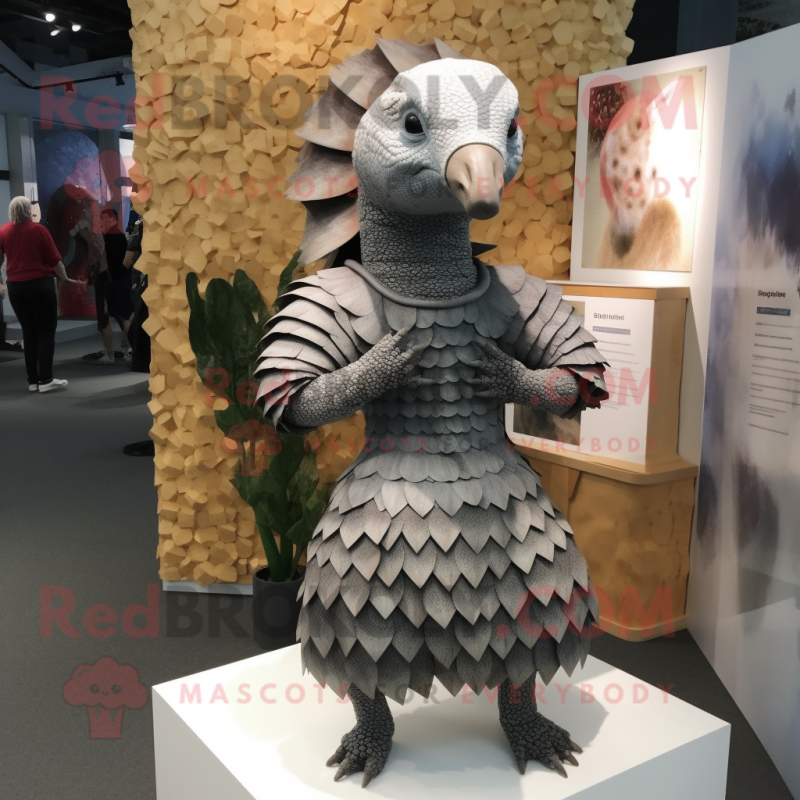 Gray Pangolin Mascot Costume Character Dressed With A Mini Dress And Cummerbunds Mascot 7022
