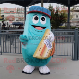Cyan Sushi mascot costume character dressed with a Baseball Tee and Ties