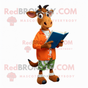 Orange Okapi mascot costume character dressed with a Bermuda Shorts and Reading glasses