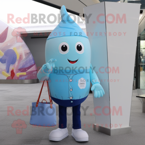 Cyan Ice Cream Cone mascot costume character dressed with a Boyfriend Jeans and Handbags