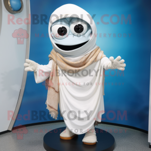 White Gyro mascot costume character dressed with a Henley Tee and Shawl pins