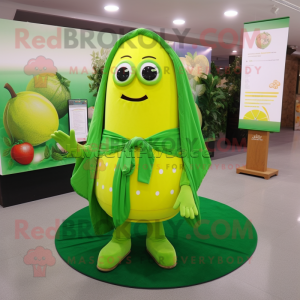 Green Lemon mascot costume character dressed with a Long Sleeve Tee and Shawls