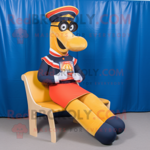 Navy Hot Dog mascot costume character dressed with a Leggings and Reading glasses