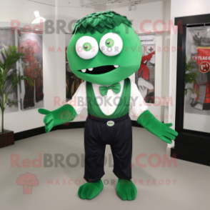 Forest Green Cyclops mascot costume character dressed with a V-Neck Tee and Bow ties