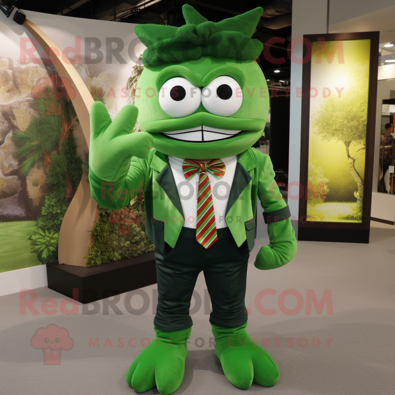 Forest Green Cyclops mascot costume character dressed with a V-Neck Tee and Bow ties