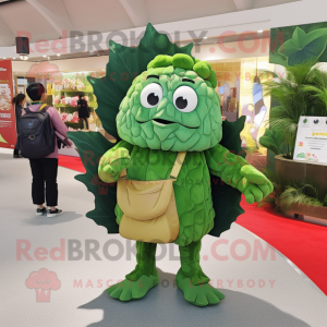 Olive Cabbage Leaf mascot costume character dressed with a Rash Guard and Handbags