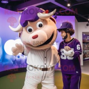 Purple Beef Stroganoff mascot costume character dressed with a Baseball Tee and Watches