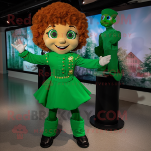 Green Irish Dancer mascot costume character dressed with a Bodysuit and Pocket squares