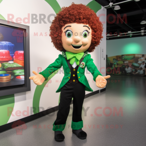 Green Irish Dancer mascot costume character dressed with a Bodysuit and Pocket squares