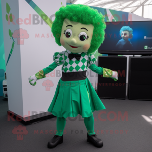 Green Irish Dancer mascot costume character dressed with a Bodysuit and Pocket squares