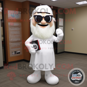 White Bagels mascot costume character dressed with a Culottes and Reading glasses