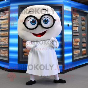 White Bagels mascot costume character dressed with a Culottes and Reading glasses