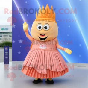 Peach French Fries mascot costume character dressed with a Pleated Skirt and Rings