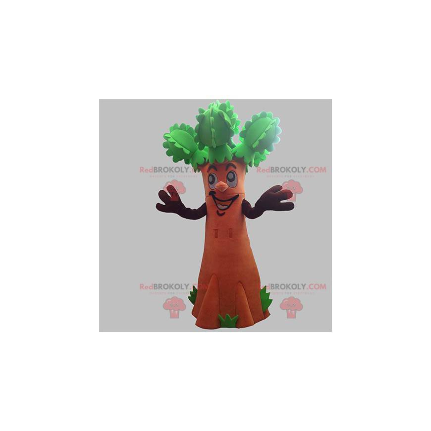Mascot reusachtige bruine en groene boom. Struik mascotte -