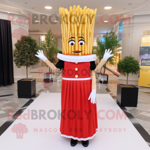 nan French Fries mascot costume character dressed with a Midi Dress and Hat pins