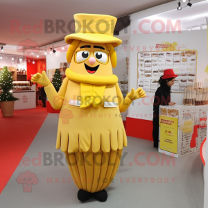 nan French Fries mascot costume character dressed with a Midi Dress and Hat pins