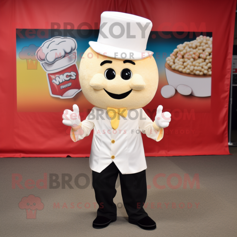 Cream Pop Corn mascot costume character dressed with a Dress Shirt and Caps