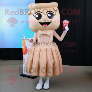 Beige Candy Box mascot costume character dressed with a Cocktail Dress and Gloves