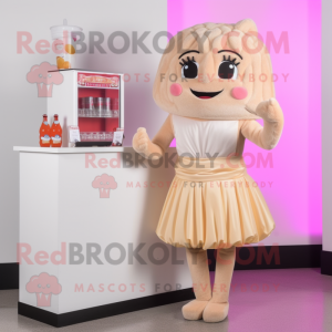Beige Candy Box mascot costume character dressed with a Cocktail Dress and Gloves