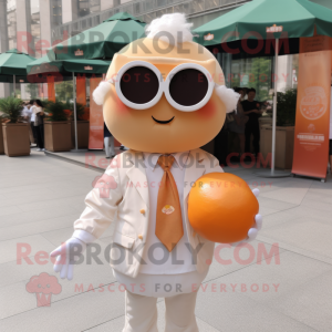 Peach Dim Sum mascot costume character dressed with a Poplin Shirt and Sunglasses