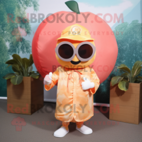 Peach Dim Sum mascot costume character dressed with a Poplin Shirt and Sunglasses
