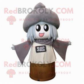 Gray Miso Soup mascot costume character dressed with a Skirt and Shawl pins