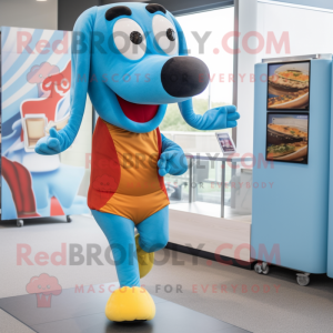 Sky Blue Hot Dog maskot...