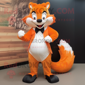 Orange Skunk mascot costume character dressed with a Culottes and Bow ties
