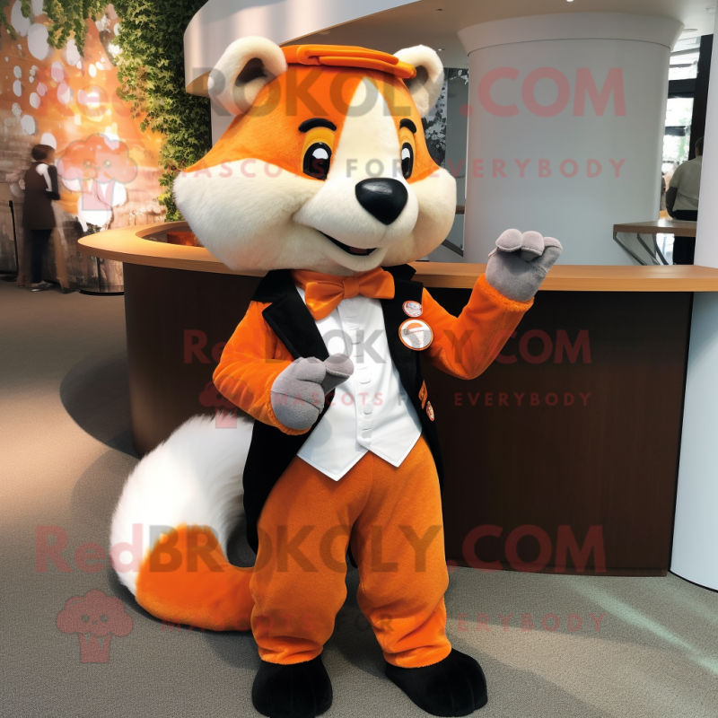 Orange Skunk mascot costume character dressed with a Culottes and Bow ties