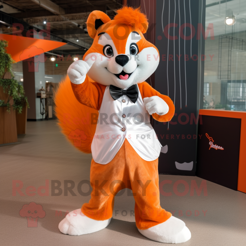 Orange Skunk mascot costume character dressed with a Culottes and Bow ties